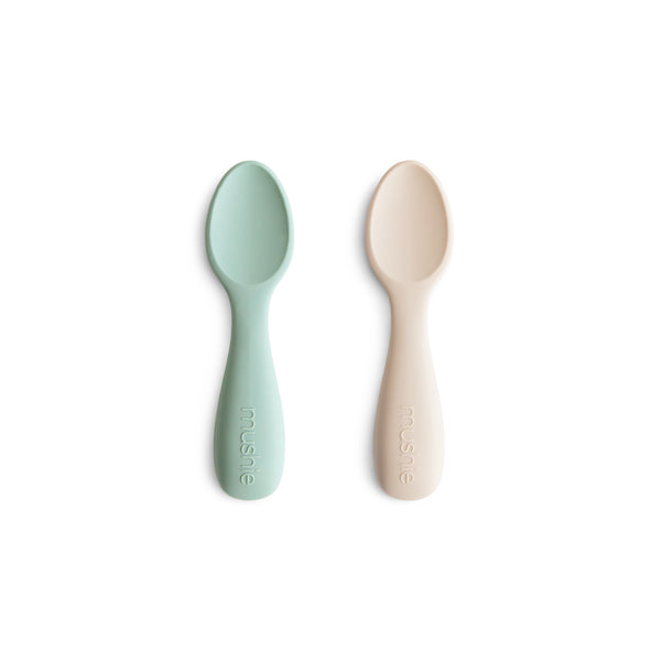 Mushie® Silicone Baby Feeding Spoons Cambridge Blue/Shifting Sand
