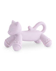 The mushie Cat Figurine Teether is a light purple silicone teether shaped like a cat with nubbed legs and a curved tail, displayed on a white background.