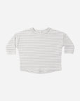 Rylee + Cru Long Sleeve Tee Cloud Stripe with shoulder snaps; gray/white; laid flat.