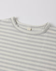 Rylee + Cru Long Sleeve Tee Cloud Stripe, GOTS cotton, baby snaps, shown flat.