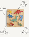 The Mushie Wooden Puzzle is a colorful dinosaur toy made from FSC certified wood and non-toxic paint. Safe and educational, it helps develop fine motor skills and language, making learning fun for little ones.