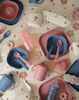 Mushie Dinnerware Fork and Spoon Set: pastel, non-toxic plastic for safe baby feeding.