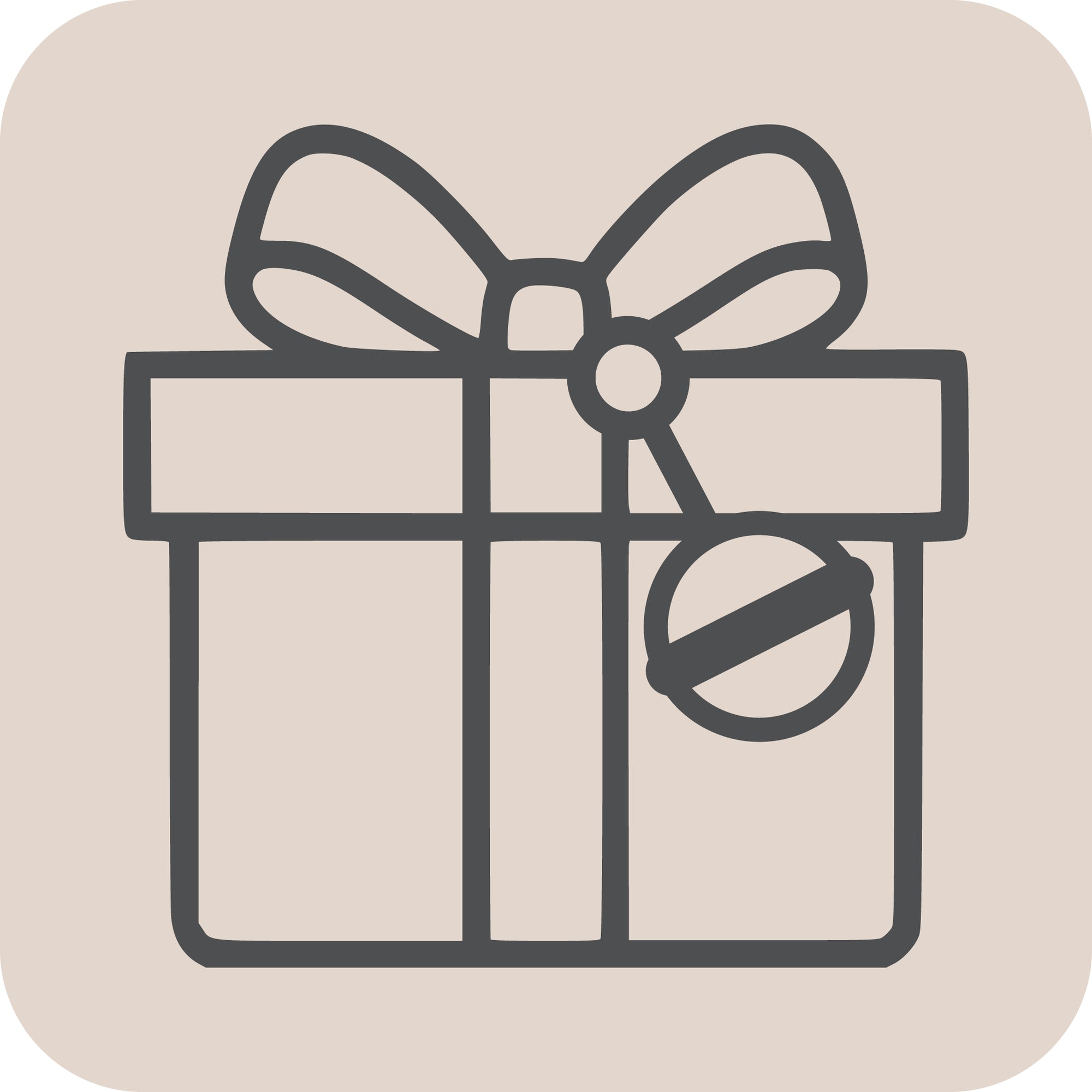Simple line drawing of a gift box for your store or the mushie Baby Shower Bundle.