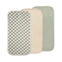 Mushie Changing Pad Liners: 3-pack—checkered, cream, green; all water repellent.