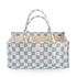 Mushie Diaper Caddy: blue/white checkered, quilted, with handles and multiple compartments.