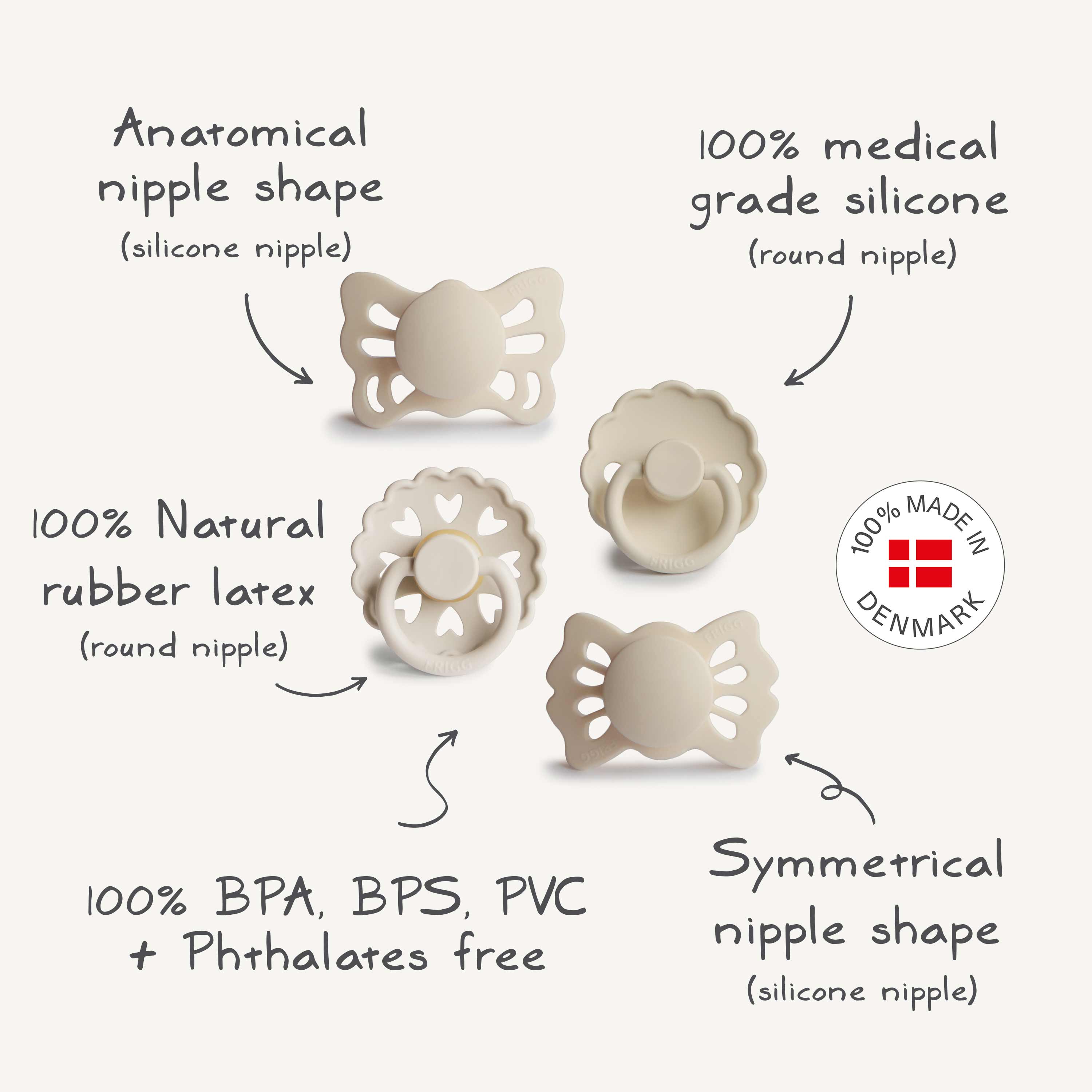 FRIGG Baby's First Pacifier Floral Heart (Cream) 4-Pack – Mushie