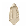 The mushie Organic Cotton Baby Hooded Towel in beige is displayed flat on a white background with its soft hood at the top and edges folded inward—an ideal gentle bath towel for little ones.