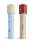 Set of two mushie Kaleidoscopes in Circus and Smiley Face, ideal for imaginative kids' play.
