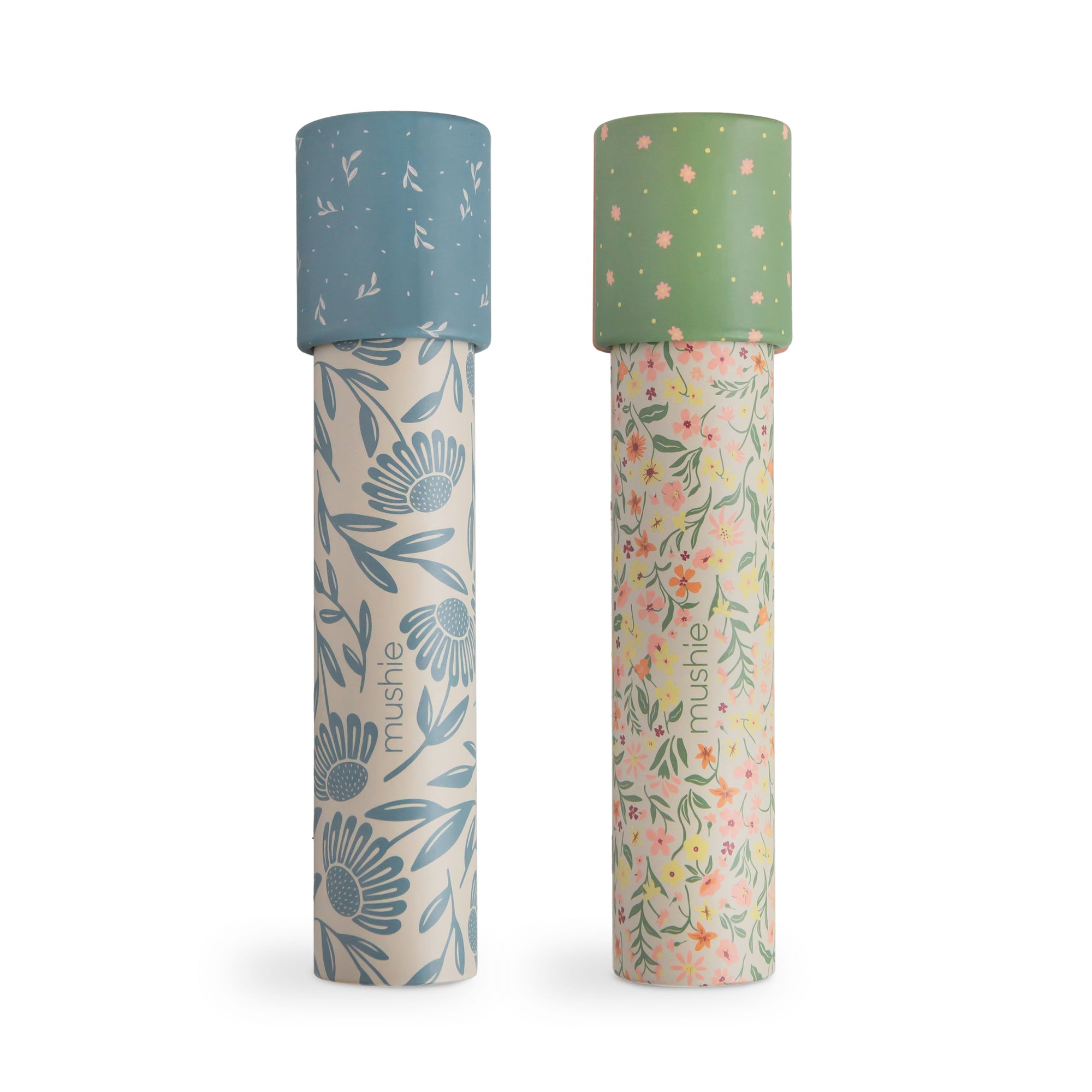 Two mushie Kaleidoscopes in Floral Combo for imaginative play.