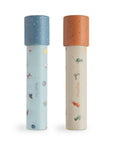 Two mushie Kaleidoscopes in Space and Dinosaurs designs for creative, imaginative play.