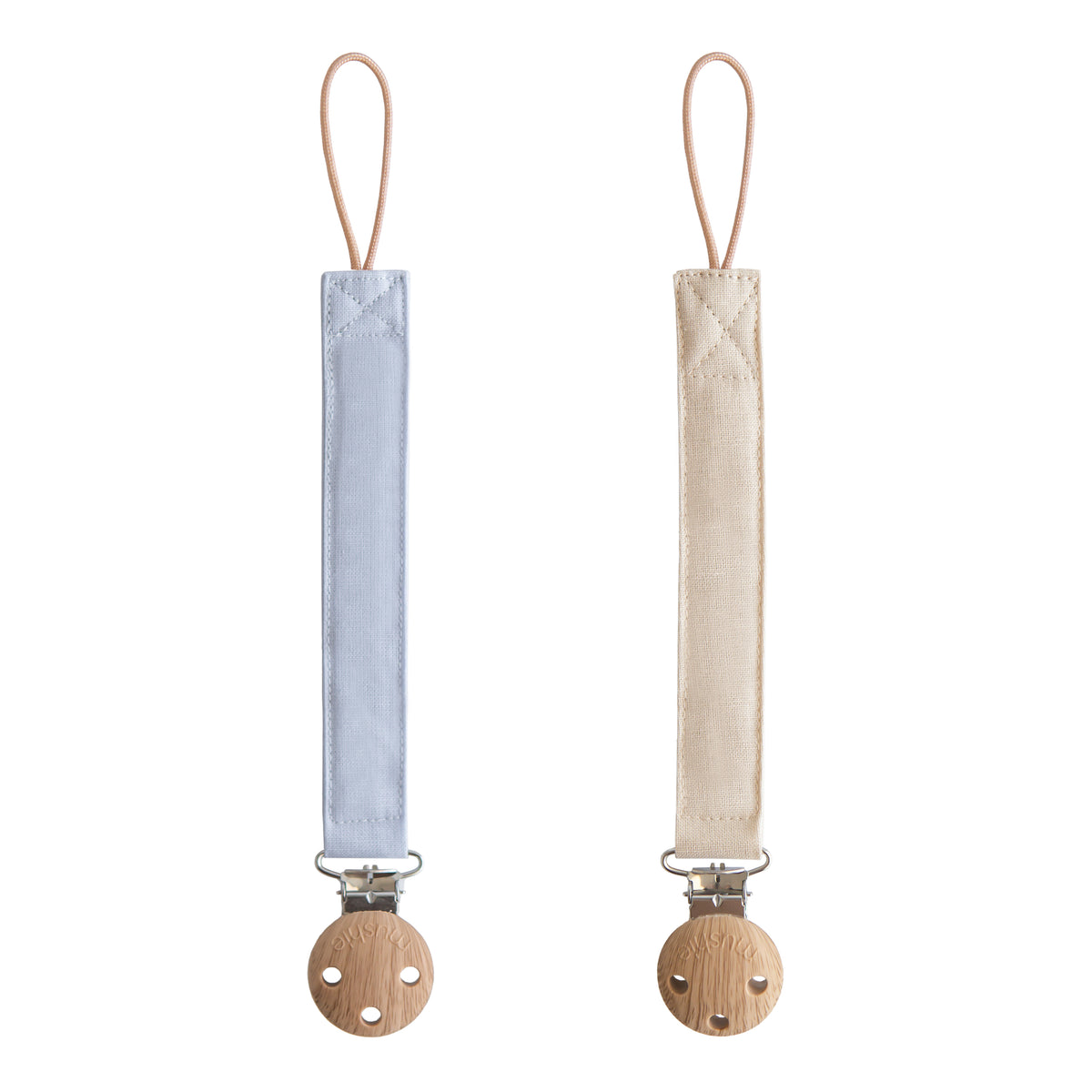 Mushie Linen Pacifier Clip 2-pack - Powder Blue/Shifting Sand