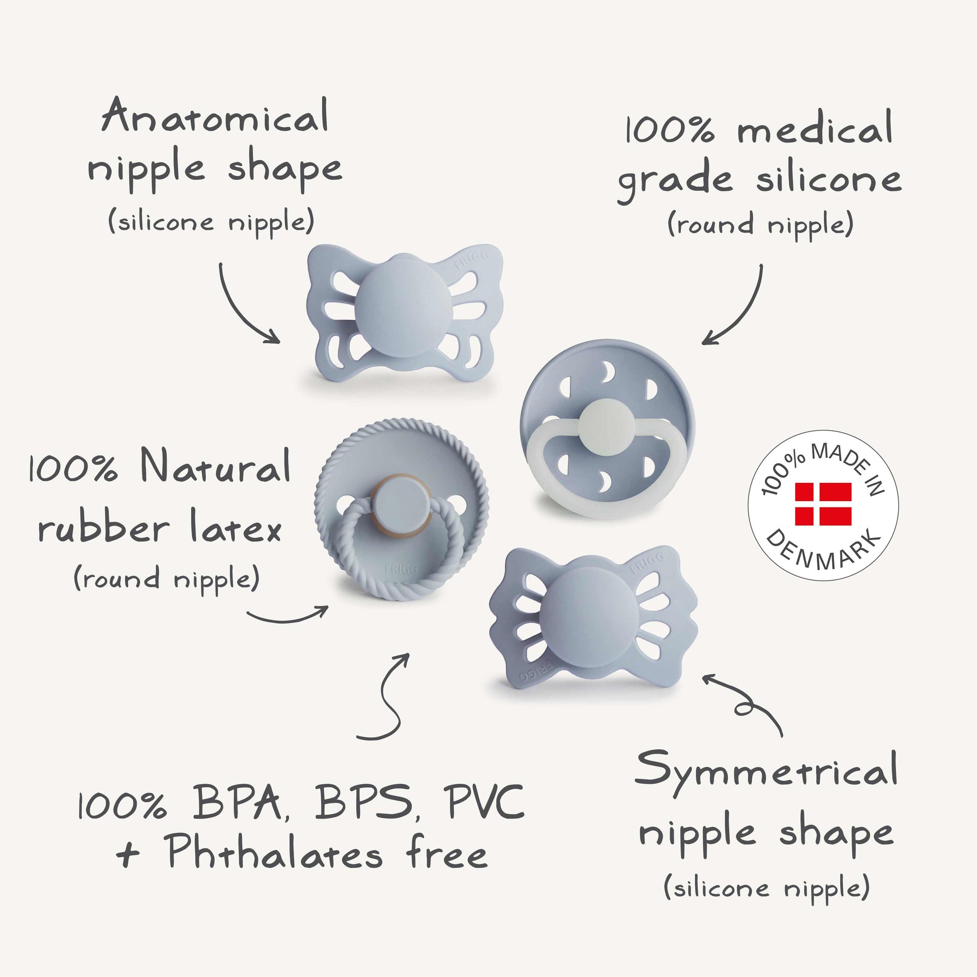 FRIGG Baby's First Pacifier Moonlight Sailing (Powder Blue) 4-Pack – Mushie