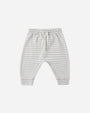 Rylee + Cru Drawstring Pant Cloud Stripe in gray/white, organic cotton, elastic waist, flat lay.