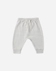 Rylee + Cru Drawstring Pant Cloud Stripe in gray/white, organic cotton, elastic waist, flat lay.