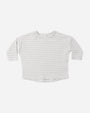 Rylee + Cru Long Sleeve Tee Cloud Stripe with shoulder snaps; gray/white; laid flat.