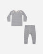 Rylee + Cru Ribbed Tee + Legging Set Slate Microstripe, slim-fit, laid flat on white background.