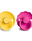 FRIGG Rope/Daisy Natural Rubber Pacifier (Sunflower/Fuchsia) 2-Pack (6-18 Months)