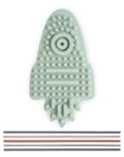 Mushie Silicone Sensory Toy: light green rocket mat with textured bumps and six colored straws.