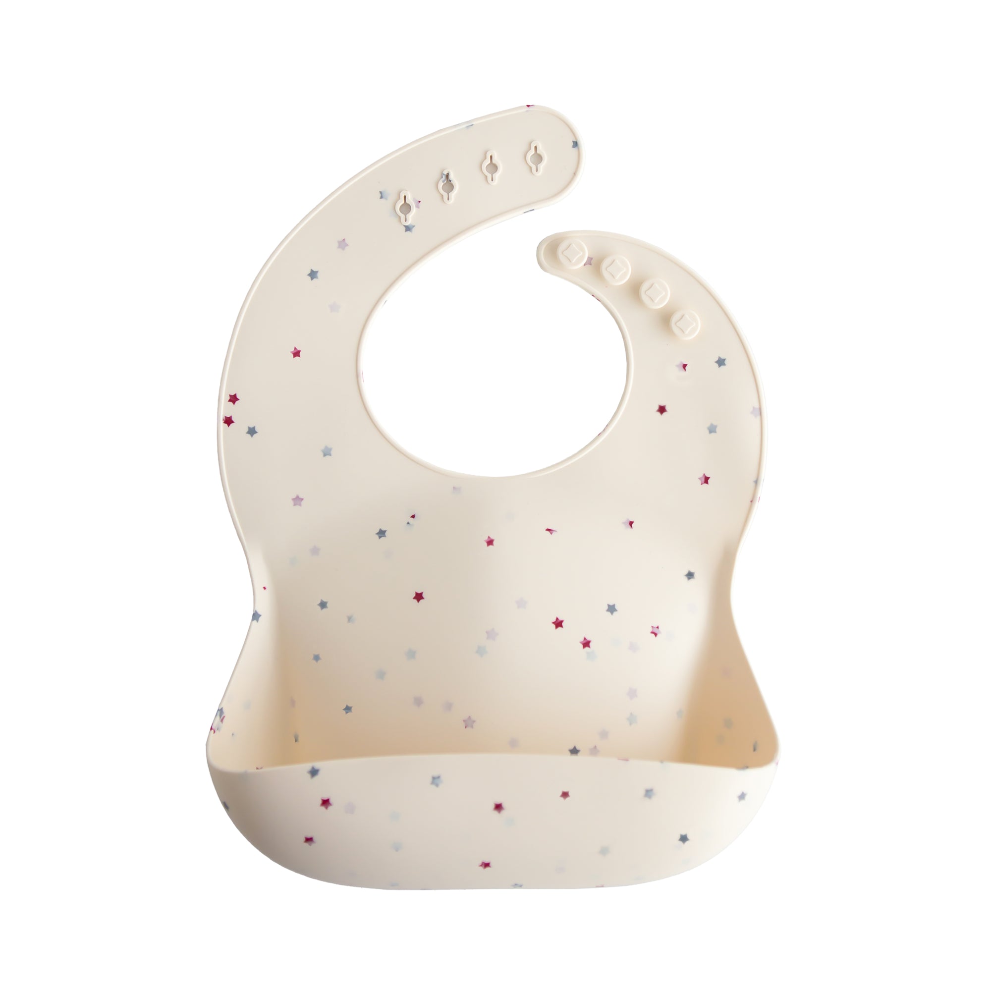 Mushie Silicone Baby Bib, cream with stars, adjustable neck &amp; easy to clean.
