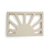 The mushie Sun Teether is a beige, rectangular silicone teether with a sun-inspired cutout design featuring a semicircle and upward rays.