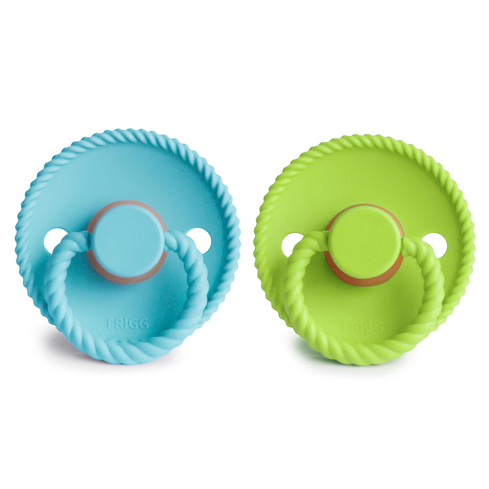 FRIGG Rope Natural Rubber Baby Pacifier (Waterfall/Rainforest) | 2-Pack | 6-18 Months