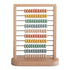 The Mushie Wooden Abacus features ten rows of colorful orange, peach, yellow, green, and blue beads on a light wood frame—a perfect Montessori counting toy for toddler learning.
