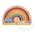 The Wooden Magnetic Rainbow Maze by mushie features colorful beads that slide along curved tracks, encouraging fine motor skills and screen-free play. Includes a gray cloud on the left, string at bottom right, and "mushie" printed near the center.