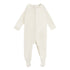 The mushie Zipper Pajama is a cream-colored, long-sleeve onesie with covered feet and a front zipper—perfect cozy footed pajamas or comfy organic cotton sleepwear for babies.