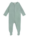 Mushie Zipper Pajama in light green with long sleeves—ideal cozy sleepwear for babies.