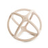 The mushie Ball Teether is a beige, open-structured silicone sphere made of intersecting curved bars with "mushie" embossed on one bar. This non-toxic baby teether is shown against a plain white background.