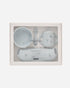 Rylee + Cru Feeding Kit Space: bowl, spoon, cup & silicone bib with soft gray space design.
