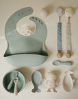 Mushie Linen Pacifier Clip 2-Pack, soft pastel style, perfect for baby’s feeding essentials.