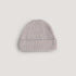 The Mushie Chunky Knit Beanie is a light gray, ribbed, organic cotton hat with a folded brim—soft and perfect for your baby. Shown on a plain white background.