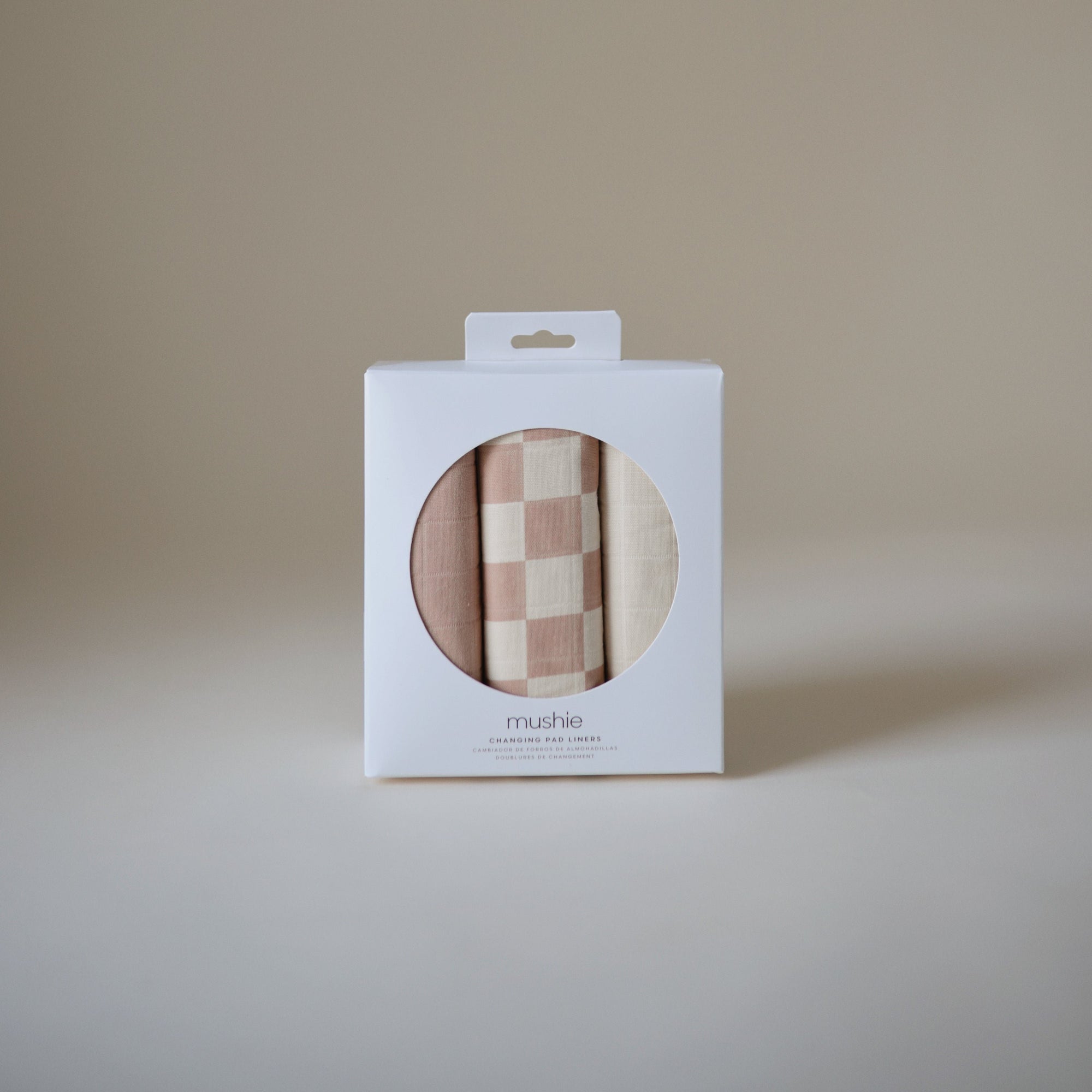 Mushie Changing Pad Liners—set of 2 organic cotton muslin cloths, checkered &amp; solid.