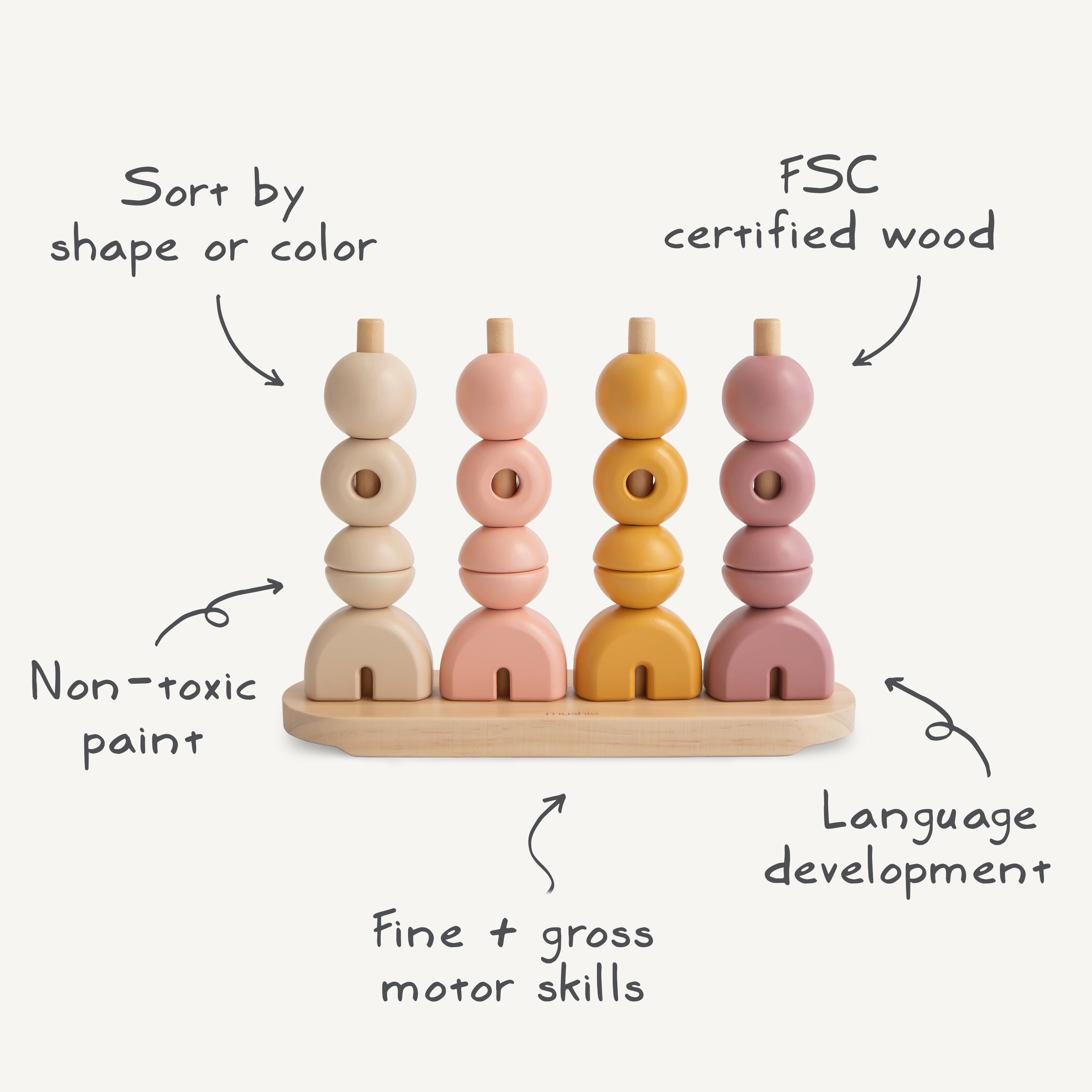 Wooden Multi Shape Stacker – Mushie