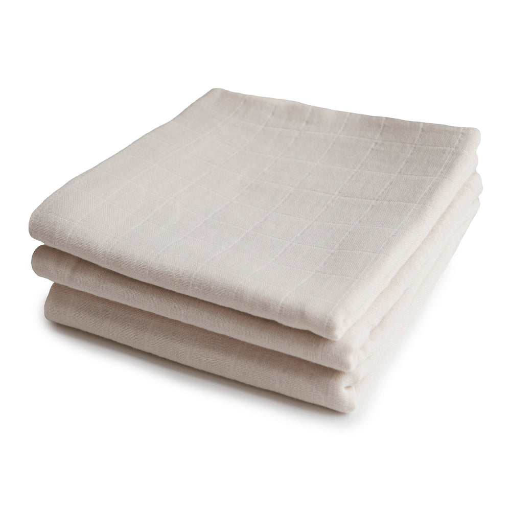 Mushie Muslin Burp Cloth Organic Cotton 2-Pack | Retro Flowers/Fog