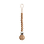 The mushie Silicone Pacifier Clip | Hera features round wooden beads, food-grade silicone, a minimalist design, a top loop for attachment, and a metal clasp engraved with "mushie.