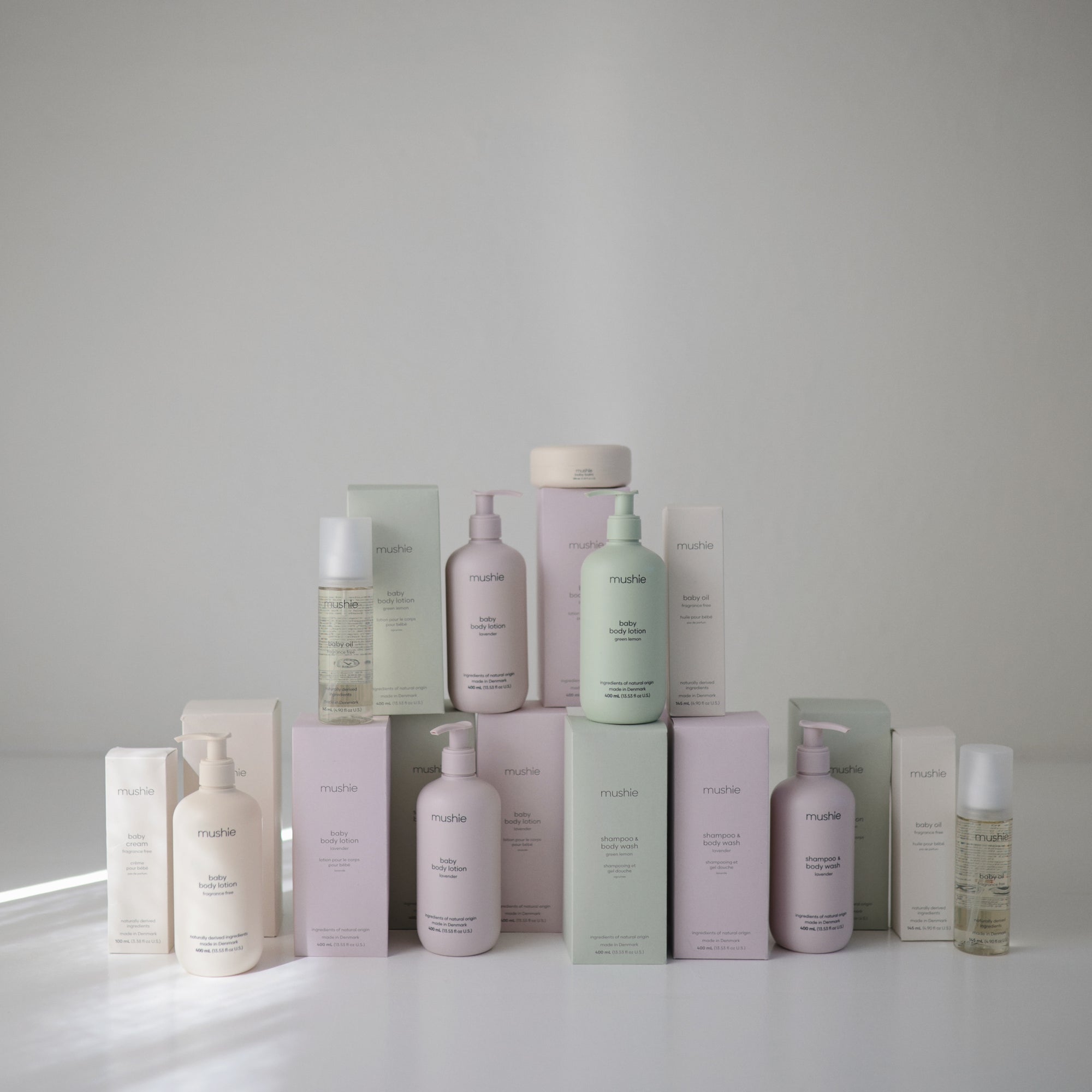 Lifestyle image of Mushie Baby Skincare collection